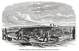 Convicts Prints: Woolwich hulks - convicts form mortar battery