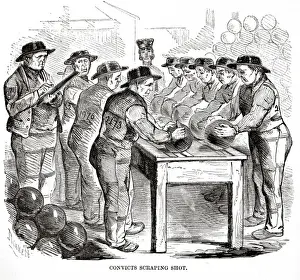 Convicts Prints: Woolwich hulks - convicts scraping shot