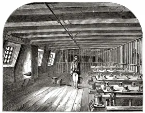 Convicts Prints: Woolwich hulks - convicts ward set for dinner