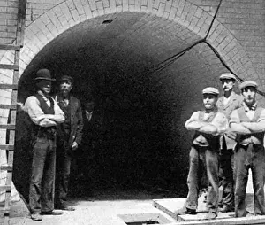 Pedestrian Prints: Workers outside the mouth of the Greenwich Foot Tunnel
