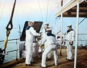 Blake Prints: Working a 3 pounder gun, HMS Blake, Royal Navy