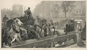 Working horses drinking at a trough, London