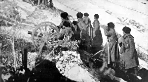 Working a Russian mountain gun in the snow, in Western Poland