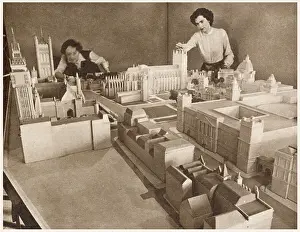 May22 Prints: Working on a scale model of part of the Coronation route in a Ministry of Works office - looking down over Whitehall to