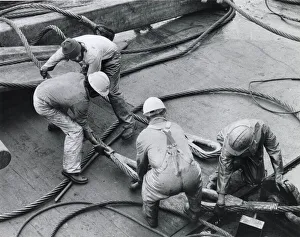 Images Dated 17th February 2020: Workmen on oil rig supply ship off The Lizard, Cornwall