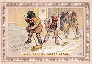 Sweeper Prints: Workmen sweeping snow on a Christmas card