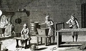 Crafts Prints: Workshop handmade candles. 18th century. Engraving