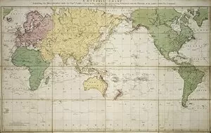 1784 Collection: World map 1784 showing the Cook Voyages