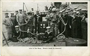 Descend Prints: World War One Diving from Navy Boat, Britain