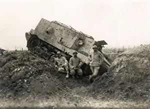 Flanders Prints: World War I - tank in a bomb crater