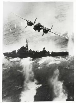 Images Dated 8th February 2021: World War II B25 bomber attacks Japanese ship