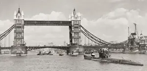 Crane Prints: World War II captured German U boat Tower Bridge London