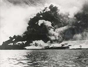 Borneo Prints: World War II fires burning on Tarakan Island Borneo
