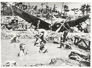 Swim Prints: World War II US marines swim and wash, Japan 1945