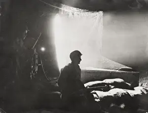 Positions Prints: World War II searchlights illuminate German positions