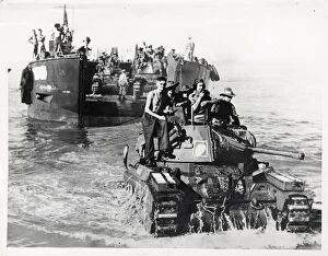 World War II tank coming ashore, western front c.1944