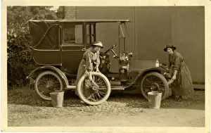 Landaulet Prints: World War One Women Washing Vintage Car / Landaulet