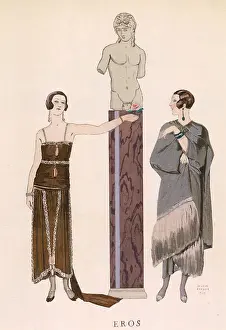 Uneven Prints: Worth designs: Grey mantle with a heavy border of fur; dress with a train