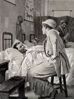 Fortunino Matania Collection: Wounded French soldier lying in bed in a hospital ward