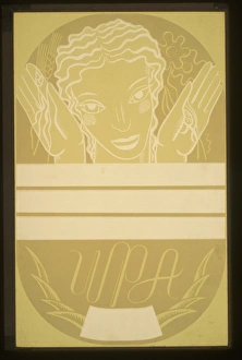 WPA poster design showing the head and hands of a woman hold WPA poster design showing the head and hands of a woman hold