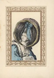 Rosette Prints: Wpman in a round bonnet called a turned-up calash