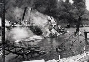 Wreckage of the U. S. Destroyer Shaw