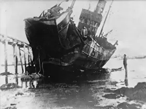 Wreckage Prints: Wrecked boat hit by a mine