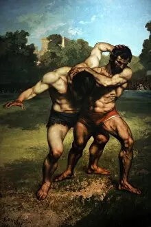 Images Dated 11th April 2012: Wrestlers, 1853, by Gustave Courbet