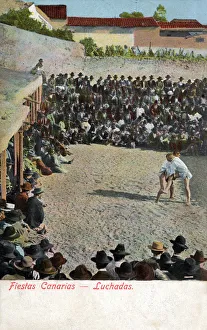 Images Dated 17th October 2019: Wrestling Match (Wrestlers - Luchadas) - Canary Islands
