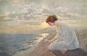 Writes Prints: She writes Sempre (always) in the sand - but the next tide will wash her thought away Date: circa 1900