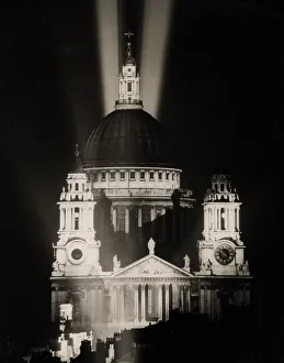 WW II 1945 St Paul's Cathedral, London, lit up on VE night WW II 1945 St Paul's Cathedral, London, lit up on VE night