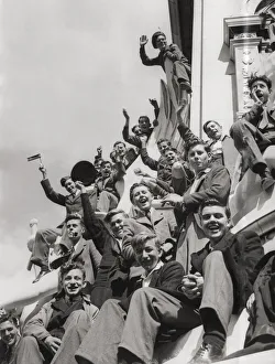 WW II crowds in London on VE day, end of war in Europe
