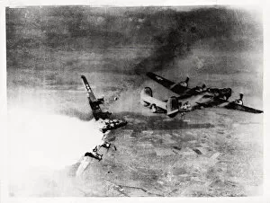 WW II Liberator bomber exploding Germany, 1944