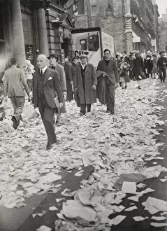 WW II - paper covering pavements London VJ Day