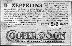 Gravesend Prints: WW1 - Ad for repirators - threat of gas attack by Zeppelins