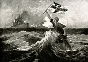 Battleships Prints: WW1 - Battle of Falkland - Heroic German on S. M. S. Leipzig