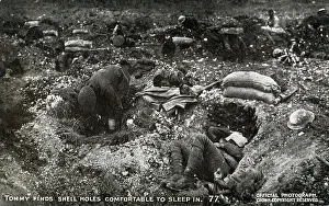 Sandbags Prints: WW1 - British soldiers sleeping in shell holes