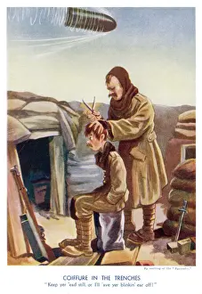 Trenches Prints: Ww1 Cartoon / Haircut 1916