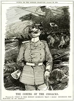 Unaware Collection: WW1 - Cartoon - Wilhelm II hears the Cossacks coming