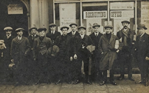 WW1 - Civilian recruits standing outside recruiting office WW1 - Civilian recruits standing outside recruiting office