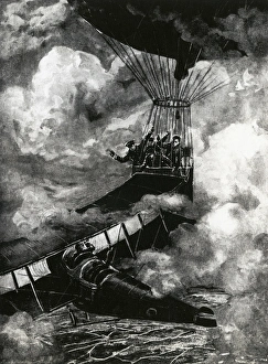Airmen Gallery: WW1 - Close encounter between aeroplane and balloon