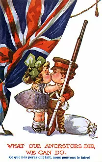 Elders Collection: WW1 - Cute patriotic British postcard - emulating ancestors