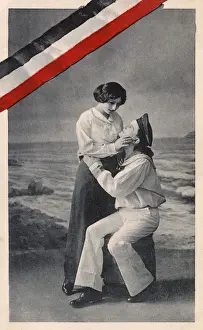 Seaman Prints: WW1 era - German patriotic card - Naval seaman and his girl