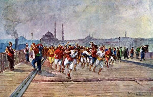Galata Collection: WW1 - First victory of the war celebrated on Galata Bridge