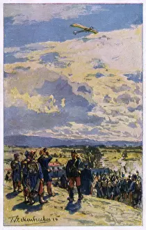 Taube Prints: WW1 - French soldiers firing (in vain) toward a German Taube