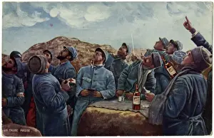 Taube Prints: WW1 - French troops watch a German Taube Aircraft pass over