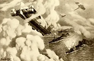 Explosions Prints: WW1 - German aircraft views the English Navy - North Sea
