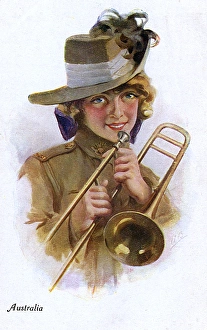 Anzac Gallery: WW1 - Girl with Trombone in Australian Military Uniform