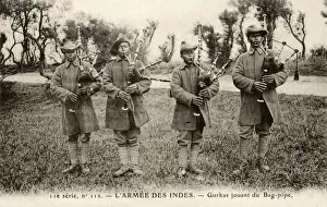Images Dated 4th April 2019: WW1 - Four Gurkha Bagpipe Pipers - British Indian Army