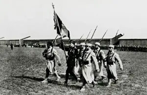 Dijon Prints: WW1 - Guynemer with flag of first air group, Longvic, Dijon
